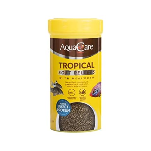 AquaCare Tropical Fish Food Pellets Complete and Varied Food for All Tropical Fish with Mealworm (125g) Cover