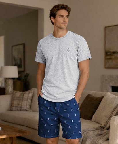 Image of Yoimira Mens Soft Pajama Set Short /Long Sleeve 2 Piece PJs with Pockets | Men's short /long sleeve pajama set, soft 2 piece PJs with pockets for sleepwear, loungewear, relaxing at home and nightwear