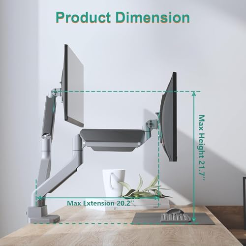 Image of Jin Office Heavy Duty Dual Monitor Stand with Gas Spring Height Adjustment for 13-35 inch Monitors | 2 Monitors Desk Mount | Adjustable Double Monitor Arm| 15 KG Weight Capacity per Arm| 1 Year Warranty