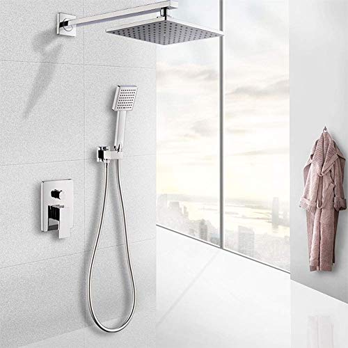 Ensemble de douche chrome avec mitigeur mécanique et pommeau carré mural encastré