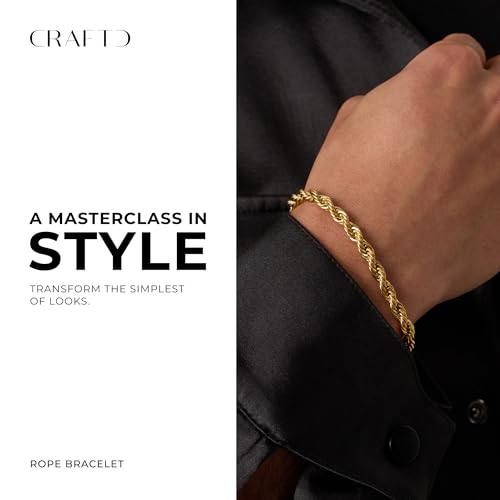 CRAFTD | Rope Link Bracelet | Waterproof, Heat & Sweat Resistant | Gifts for Men | Men's Jewelry | Size 5MM |2