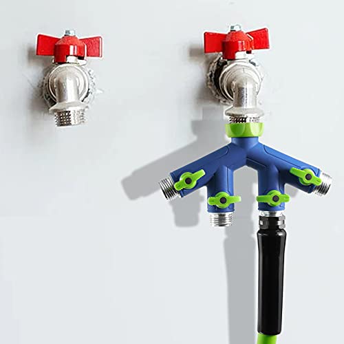 Green Mount Garden Hose Connector Tap Splitter, Easy Grip Splitter With Shut-Off Valves (4 Way) #TOP6