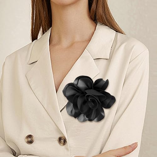 Image of Dainty Satin Fabric Flower Brooches for Women Large Rose Floral Brooch for Party Dance Wedding Banquet Elegant Camellia Fashion Brooch Pin for Women Girl 5.5inch