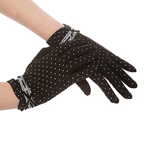 Kenmont Las Mujeres de Verano Dots protección Ultravioleta del Sol al Aire Libre 100% de algodón Guantes de Conducir (Negro) Cover