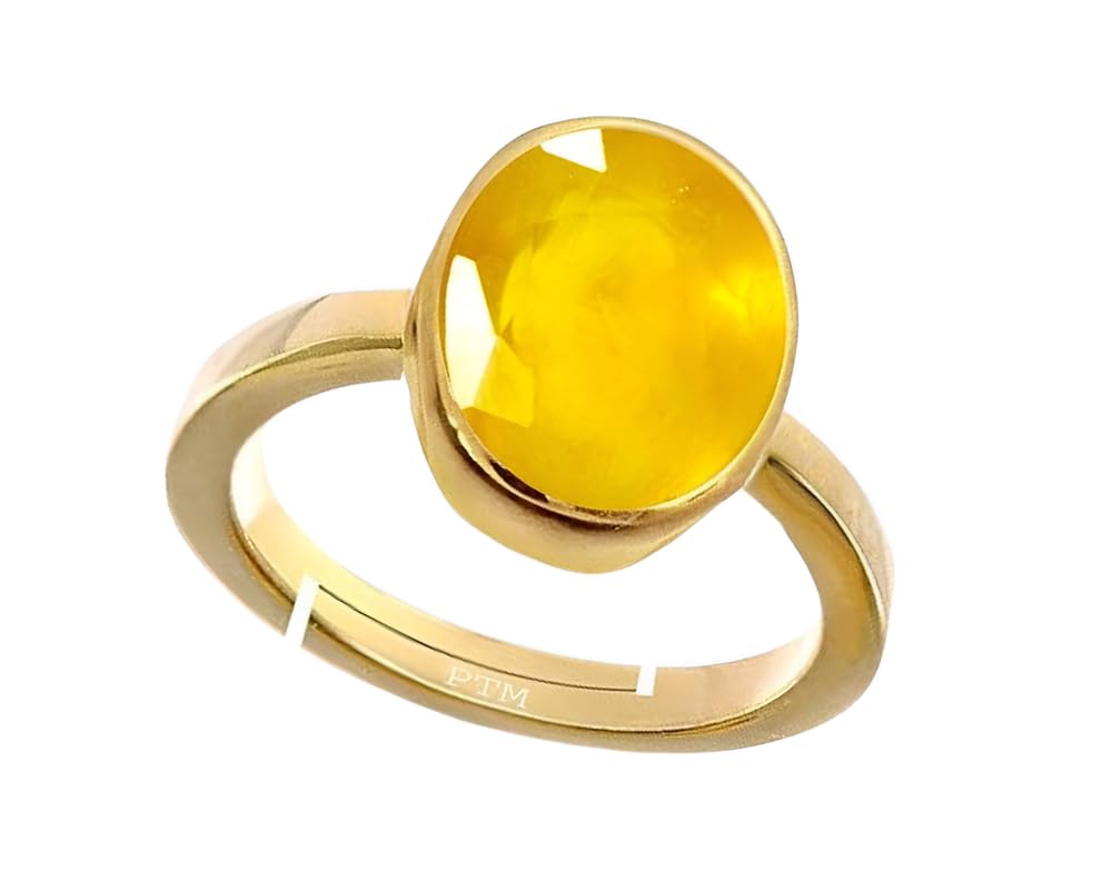 ptm Natural Yellow Sapphire/Pukhraj 3.25 Ratti or 3 Carat Astrological Certified Gemstone Panchdhatu/5 Metals Gold Plated Adjustable Ring for Men & Women - fba1325-picture-7