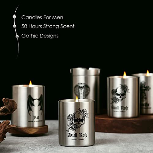 Maspriv Gothic Scented Candle For Men - Rich Manly Scents, 50+ Hours Burn Time, Stainless Steel Tin With Popular Designs. Ideal Gift For Him #TOP5