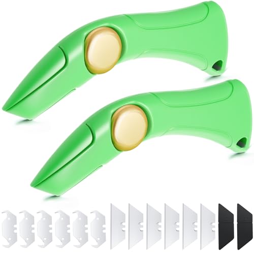 Image of WILLBOND 2 Pcs Navajas Para Roofing Fixed Blade Roofing Knife, Heavy Duty Utility Knife for Drywall, Vinyl, Carpet Cutting, Metal Roofings Tools with Replacement Hook Blades (Green)