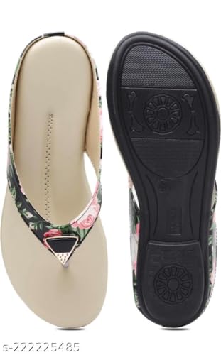 Image of KM Footwear Women and Girls Fashion Flats Sandals Fashion Casual Stylish Decent Trendy Flower Printed Sandals Slippers Footwear Chappal