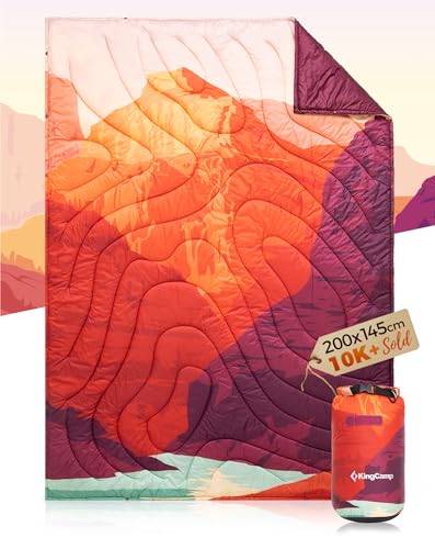 KingCamp Couverture de Camping Imperméable et Légère,Pliable,Compacte,Couverture Thermique,Couverture de Voyage,pour Plage, Randonnée,Voiture,Extérieur et Intérieur,200 x 145 cm,Montagne Orange