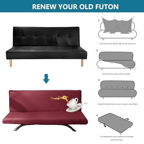 Housse de futon imperméable grand canapé-lit extensible noir - 8