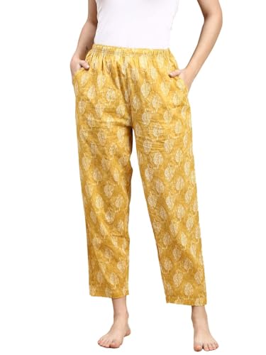 Image of KRYPTIC Women's 100% Pure Cotton Woven Pyjama | Mid Rise Relaxed Fit Full Length Nightwear Pant with Elasticated Drawstring Waistband & Side Pocket | Comfortable Lounge, Sleepwear & Casual Bottom Wear