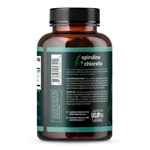 Organic Spirulina Chlorella Capsules - Spirulina Green Superfoods For Heart Support, Natural Energy - Spirulina Supplement, Spirulina And Chlorella Powder, Plant Vitamins (120 Capsules) #TOP6