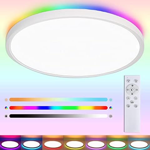 Heyseven RGB LED Deckenleuchte Dimmbar, 24W 2400LM Farbwechsel Deckenlampe Cover