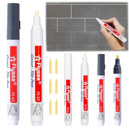 badaren 6 Rotulador de Lechada, Lapiz de Retoque de Juntas con Punta de Repuesto, Pluma de Relleno de Lechada, Lápiz de Lechada para Restaurar Azulejos Piso Pared Baños Cocina(Blanco+Gris Oscuro)