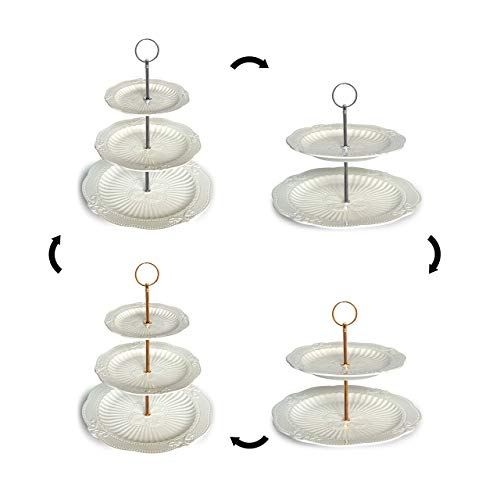Victoria Interchangeable 2 Or 3 Tier Cake Cupcake Dessert Display Stand - Perfect For Entertaining - Elegant Serving Plate/Platter Includes Silver And Gold Hardware #TOP3