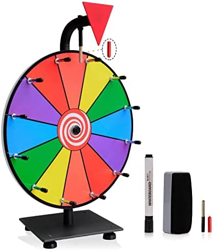 iElyiEsy 12 Inch Spinning Wheel for Prizes 12 Slots Spinner with Stand, Dry Erase Marker and Eraser for Trade Show Carnival Party Pub Fortune Game