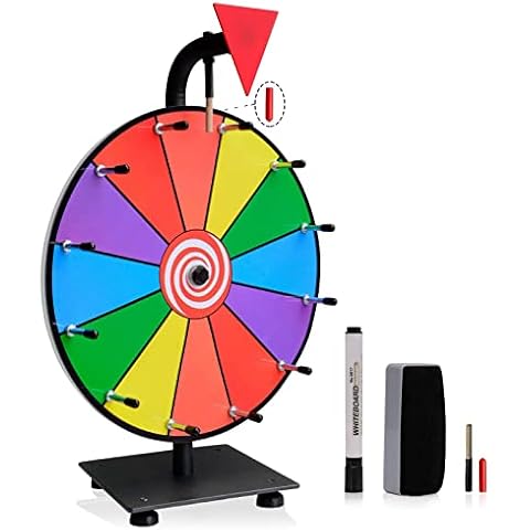 iElyiEsy 12 Inch Spinning Wheel for Prizes 12 Slots Spinner with Stand, Dry Erase Marker and Eraser for Trade Show Carnival Party Pub Fortune Game Cover