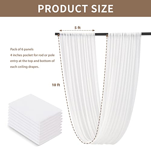 White Ceiling Drapes For Wedding 6 Panels 5Ftx10Ft Chiffon Arch Draping Fabric Sheer Curtains For Party Ceremony Swag Wedding Decorations #TOP1