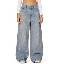 Aelfric Eden Rhinestone Application Loose Jeans Oversized High Waist Casual Baggy Denim Pants
