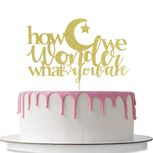 How We Wonder What You Are Cake Topper - Gender Reveal Party, Baby Shower Decoration. Boy Or Girl, Baby Sprinkle Decor, Gold Glitter, Smash Cake, Photo Props #TOP1