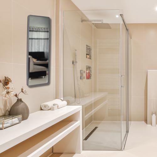 Image of Quality Glass Modern Elegance Rectangular Wall-Mounted Mirror - Metal Framed for Bathroom, Living Room - Home Decor - 18 x 48 Inches Golden MF 101
