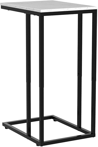 Miniatura 4 de Juego de 2 mesas auxiliares en forma de C, mesa auxiliar de mármol para sofá y cama, mesa de sofá que se desliza por debajo, mesa auxiliar de