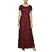 Alex Evenings Women's Long Rosette Mother of The Bride Dress with Short Sleeves, Wedding Guest (Petite and Regular Sizes), Merlot, 14