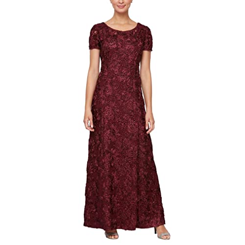 Image of Alex Evenings Women's Long Rosette Mother of The Bride Dress with Short Sleeves