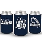 Fisherman Hooker Bends Over Pole Dance Funny Fishing Can Sleeve Cooler Insulated Drink Coozies Soda Beer Hugger Coolies (Navy, 3 Pk)
