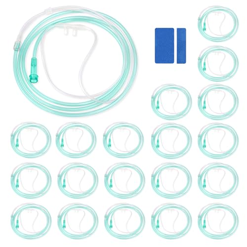 Image of 7 Foot Green Nasal Cannulas for Oxygen, Standard Kink Resistant Cannula Nasal Tubing for 0xygen - 20 Pack Oxygen Cannula with 2 Pairs Ear Cusions