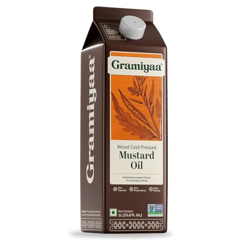 Image of Gramiyaa Wood Cold Pressed Mustard Oil - 1 Ltr | 100% Pure Unrefined Marachekku Oil /Kachi Ghani Oil | Chemical & Cholesterol Free Healthy Cooking Oil for Daily Use