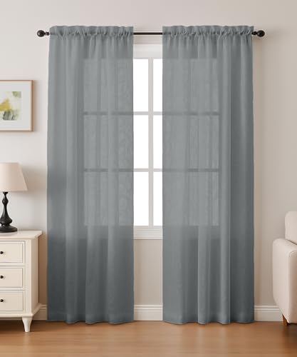 Vargottam Sheer Polyester Georgette Full-Length Curtain Panels 42" W x 84" L - Rod Pocket with 1.5" Frill, 2 Panels - Semi-Sheer Floor Curtains for Living Room, Bedroom, or Patio Doors