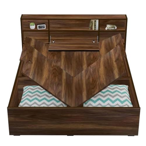 Image of FURNY Orbix Queen Size Engineered Wood Bed with Headboard Storage & Box Storage | Modern Contemporary Design | Strong Bed for Bedroom & Hotel
