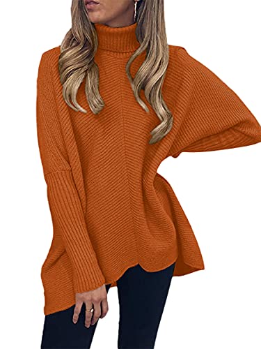 Image of ANRABESS Womens Casual Fall Sweater Turtleneck High Neck Batwing Sleeve Oversized Sweater Dress