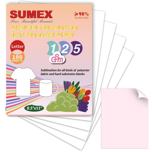 Sumex Papel de sublimação 21,6 x 28 cm tamanho carta 125gsm 100 folhas de papel de transferência de