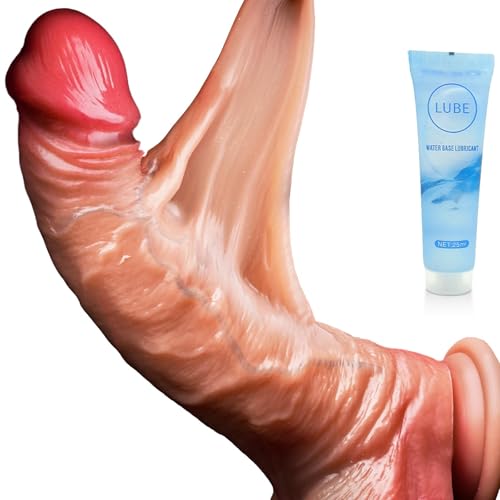 PineSailo 8.6 Inch Realistic Dildo with Movable Foreskin and Testicles, Silicone Dildos Adult Penis Anal Sex Toys for Couples Women Men Gay with Strong Suction Cup, Vagina G-Spot Clitorise Stimulator