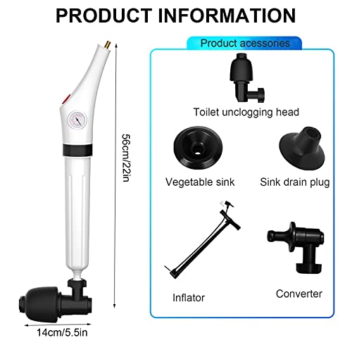 Opblaasbare toiletplunjer, multifunctionele toiletzuiger, toiletplunjer ontstopper met 3 plunjerkoppen en inflator, voor toilet, gootsteen, vloerafvoer, afvoerbassin - Afbeelding 3