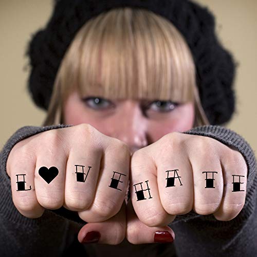 Traditional Knuckle Letters Temporary Tattoos (2-Pack)| Sailor Jerry Alphabet Numbers & Symbols | Skin Safe | Made In The Usa | Removable #TOP2