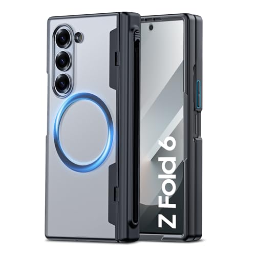 Image of Spugan for Z Fold 6 Case, Compatible with MagSafe & S Pen Holder & Hinge Protection & HD Screen Protection, Slim Full Body Shockproof Protective Phone Case for Samsung z fold 6 (Transparent Black)
