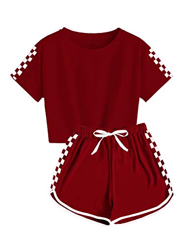 Image of CNJFJ Kids Summer Sport T-Shirt and Shorts Set Plaid Print Clothing Sets Tracksuit