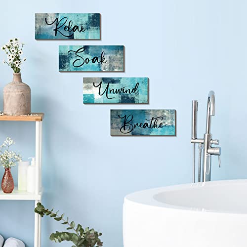 Maitys 4 Pcs Turquoise And Grey Bathroom Wall Decor 10 X 4 Inch Bathroom Wall Art Contemporary Wood Bathroom Pictures For Wall Soak Unwind Relax Wall Sign Spa Rustic Vintage Farmhouse Wall Pediments #TOP3