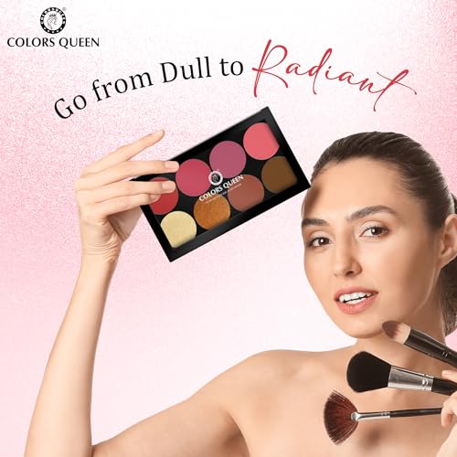 Image of Colors Queen Ultra Professional Blush Palette with Shimmer Highlighters and Contour | Highly Pigmented & Easy to Blendable Shades | Lightweight Blush and Highlighter Palette (Shade - 02)