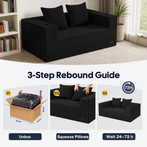 Image of COMAX Boneless Futon Sofa Bed, 59 inch Small Low-Profile Floor Couch, Black