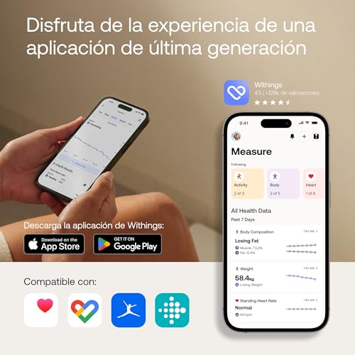 Withings Body Smart - Bascula de baño con Composición Corporal Avanzada (Peso, Grasa Corporal, Músculo, Masa Ósea, Agua, Índice de Grasa Visceral), balanza peso corporal WiFi, hasta 8 usuarios - imagen 5