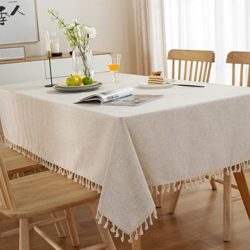 Nappe rectangulaire 140x160 cm unie avec dentelle et pompons