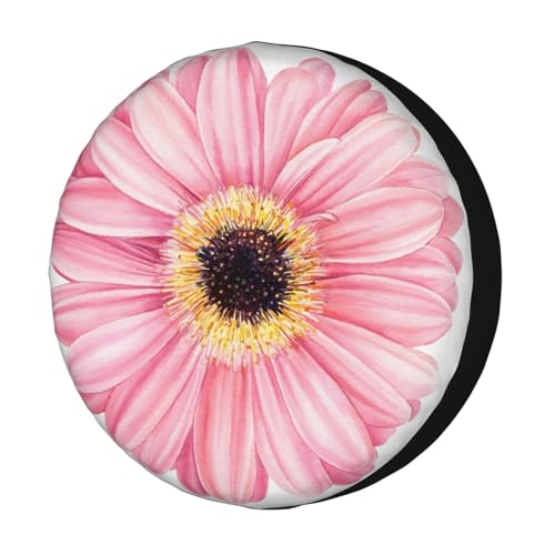 Image of Pink Daisy Flower Spare Tire Cover Dust-Proof Wheel Tire Cover Fit Trailer, RV, SUV and Many Vehicle 15inch