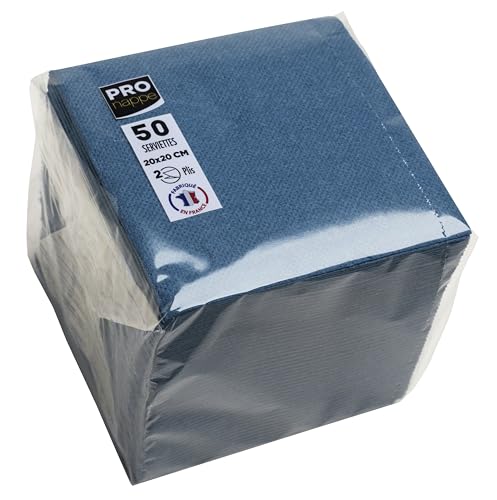 PRONAPPE - Réf. SV622004I - 50 Serviettes cocktail 20x20 cm - Papier micro-gaufré - ouate 2 plis - Bleu pacifique
