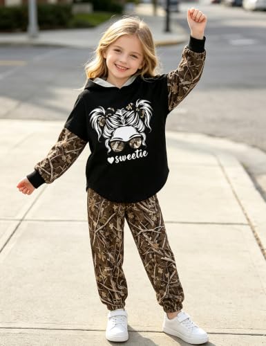 Image of Girls Fall Outfits Sweetie-girl Hoodie and Camo Pants Size 6-16