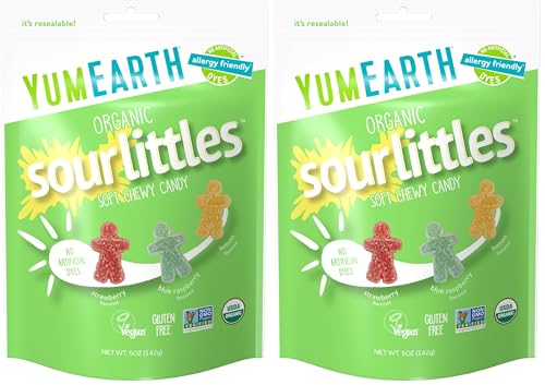 Image of YumEarth Organic Sour Littles Chewy Candy - Allergy Friendly (Top 9 Free), No Artificial Dyes, Non GMO, Gluten Free, Vegan Candy Snacks - 5 Ounce Bag (Pack of 2)