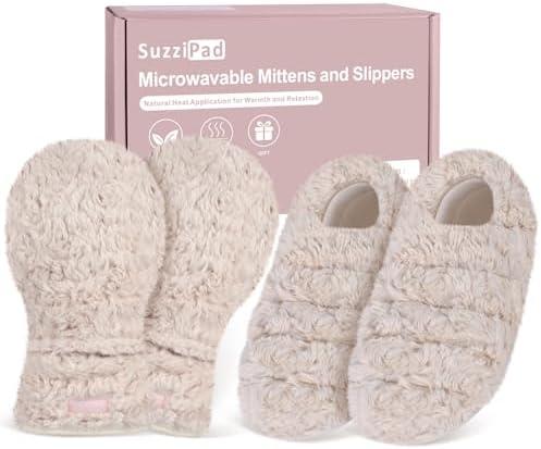 SuzziPad Microwavable Heated Gloves and Microwave Slippers, Hand Heating Pad and Foot Warmers for Fatigue and Discomfort, Cold Feet Reliever for Bed, Ideal Choice for Elderly in Cold Day, S/M